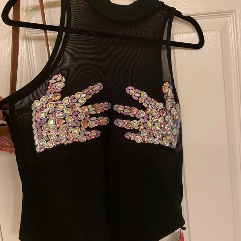 ROMWE PUNK Plus Solid Mesh Insert Tank Black Bodysuit NWOT - Picture 5 of 7